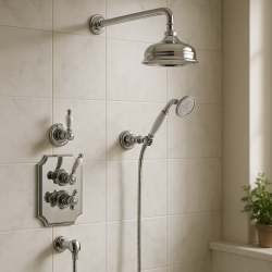 Conjunto de ducha Huber Victorian termostático empotrado 20cm efecto lluvia cromado 1208679122